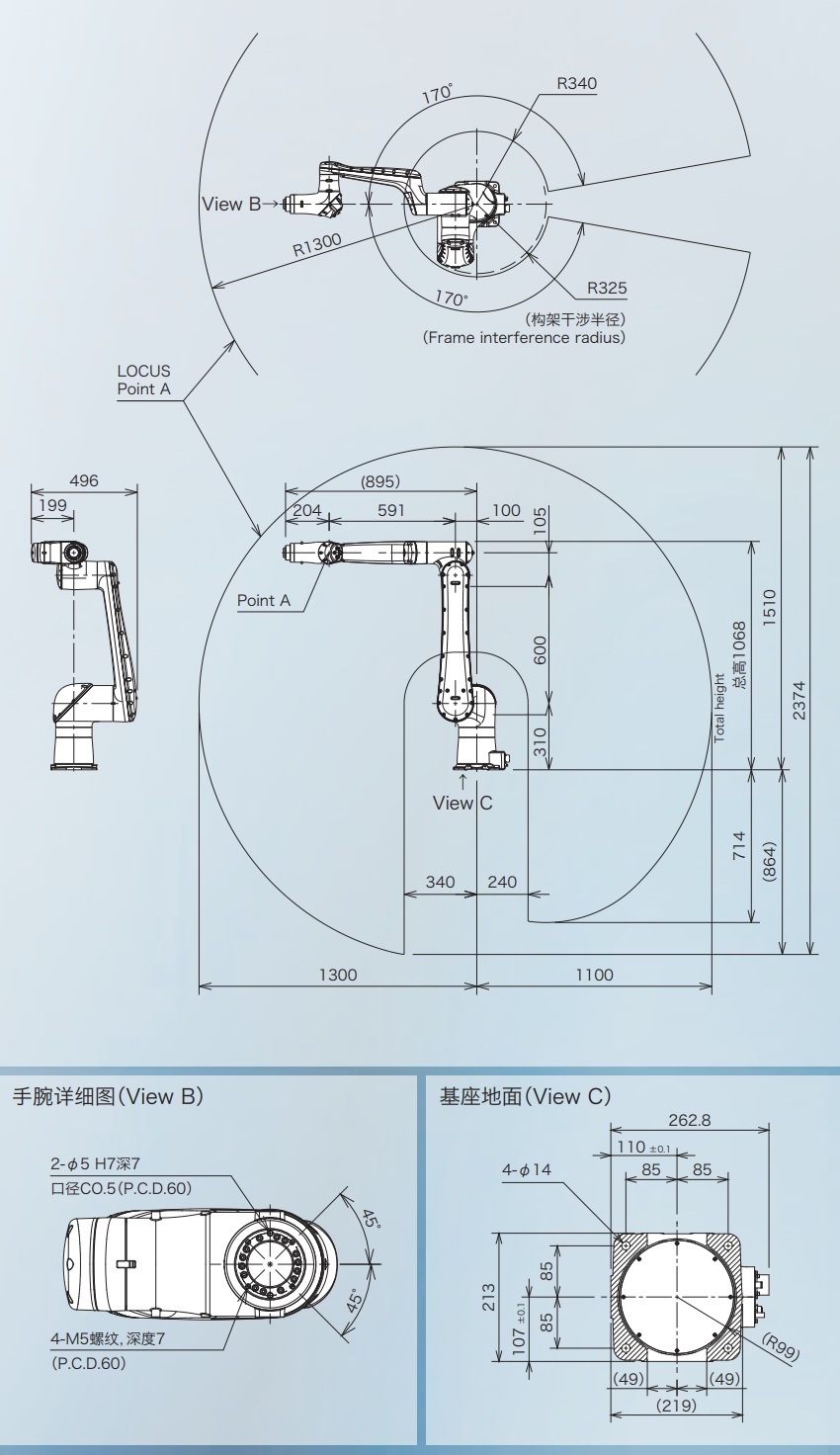 外形尺寸和動(dòng)作范圍