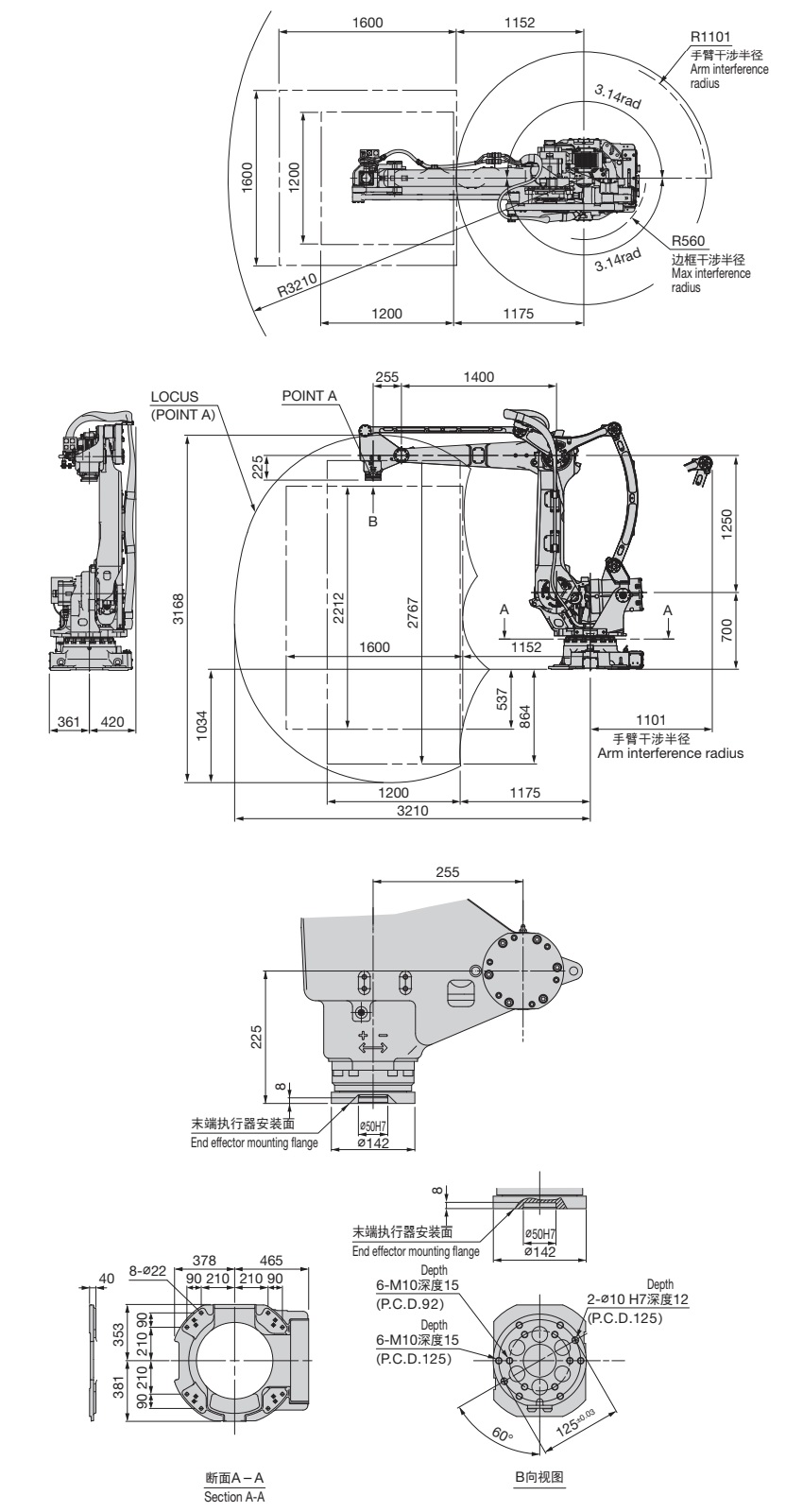 NACHI4軸碼垛機(jī)器 LP130/180/210-01 外形尺寸及動作范圍